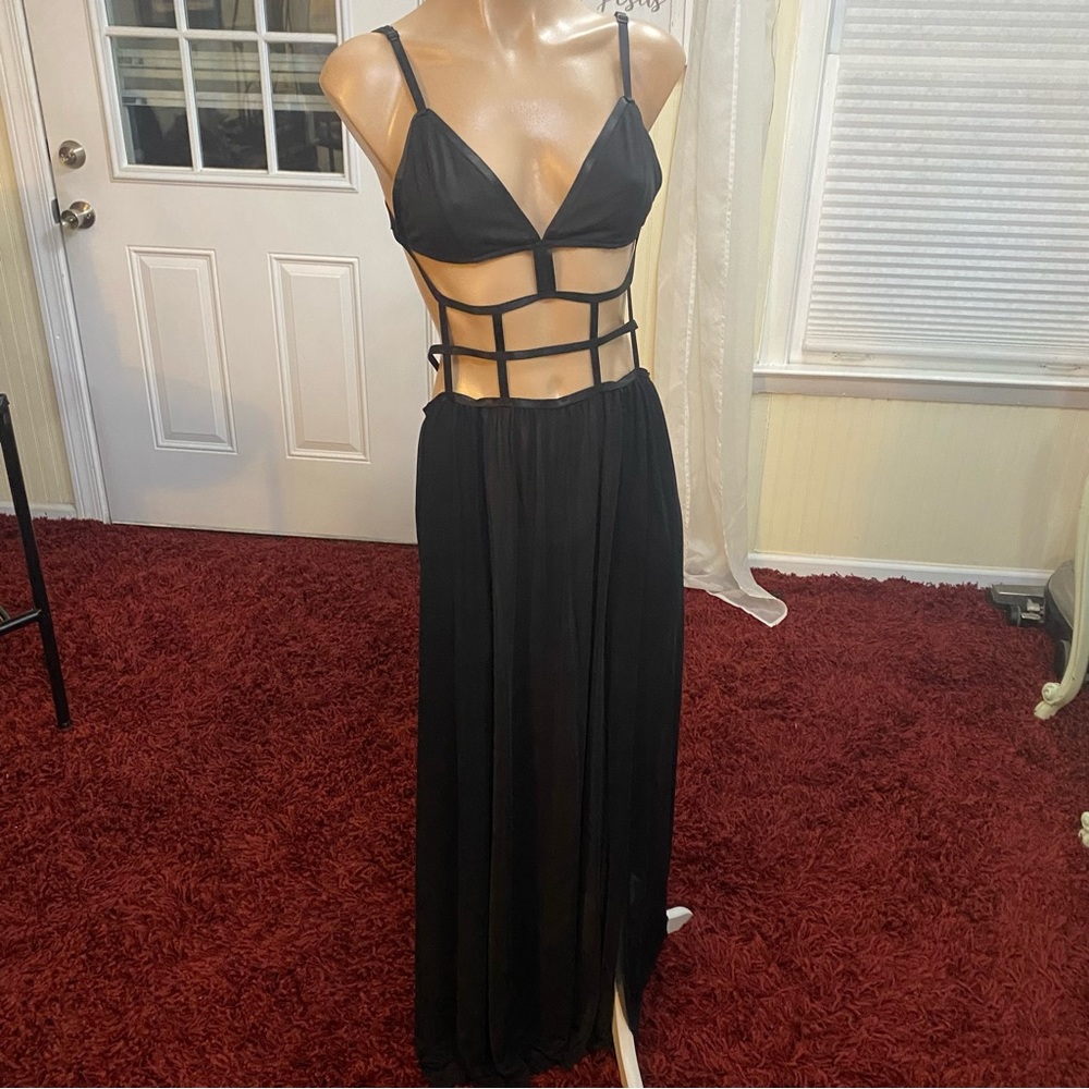 shein maxi dress see-through split skirt